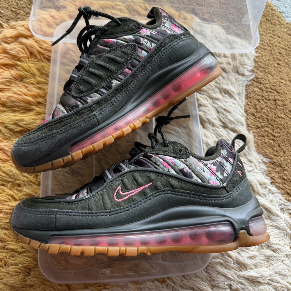 Nike Air Max 98 Sneakers - Olive Green with Pink Accents